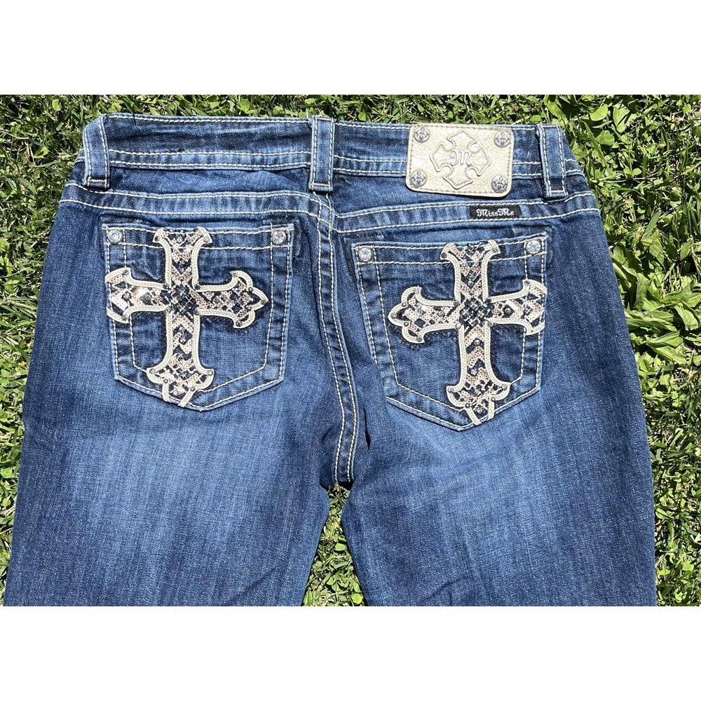 Miss Me Jeans Womens 29 Blue Mid Rise Easy Boot Cross Pocket Stretch Denim - Picture 7 of 12